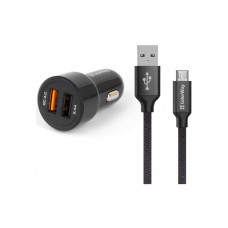 Зарядний пристрій ColorWay 2USB QC 3.0 black + cable MicroUSB 2.1A 1m (CW-CASC007)
