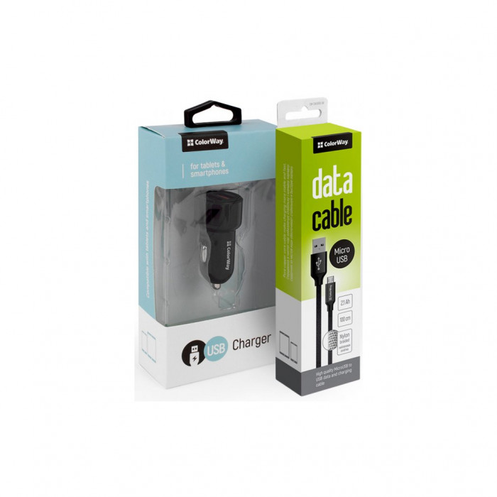 Зарядний пристрій ColorWay 2USB QC 3.0 black + cable MicroUSB 2.1A 1m (CW-CASC007)