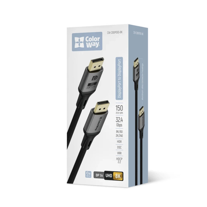 Кабель мультимедійний DisplayPort M to DisplayPort M 3.0m V1.4 8K black ColorWay (CW-CBDP094-BK)