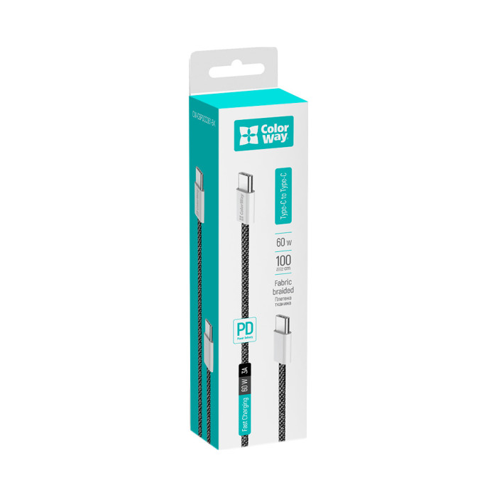 Дата кабель USB-C to USB-C 1.0m 60W 3.0А black ColorWay (CW-CBPDCC061-BK)