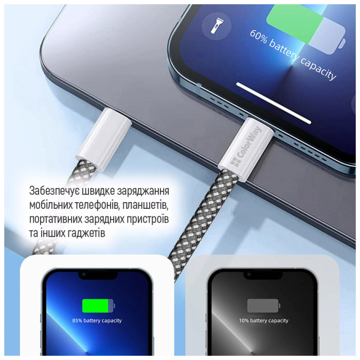 Дата кабель USB-C to USB-C 1.0m 60W 3.0А black ColorWay (CW-CBPDCC061-BK)