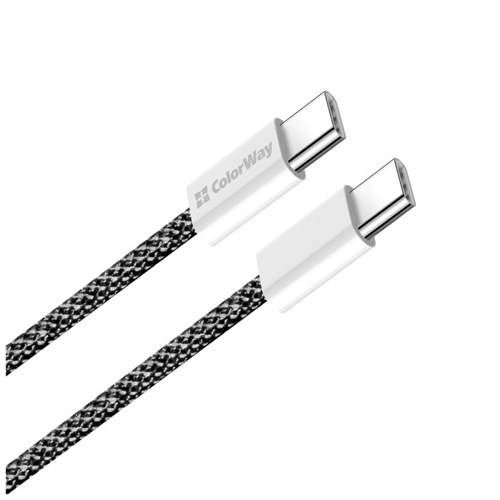 Дата кабель USB-C to USB-C 2.0m (braided cotton) (PD Fast Charging 60W) 3.0А black ColorWay (CW-CBPDCC068-BK)