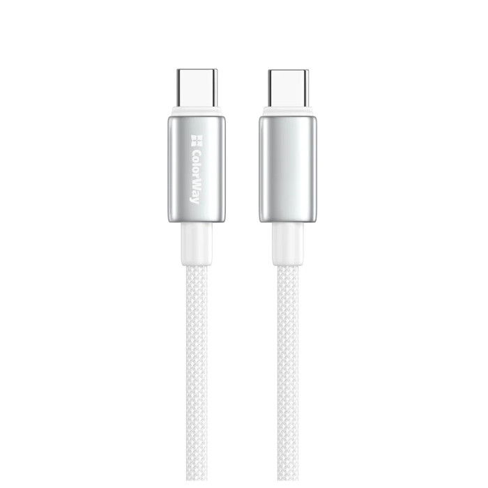 Дата кабель USB-C to USB-C 1.0m 5A 100W zinc alloy braided white ColorWay (CW-CBPDCC098-WT)