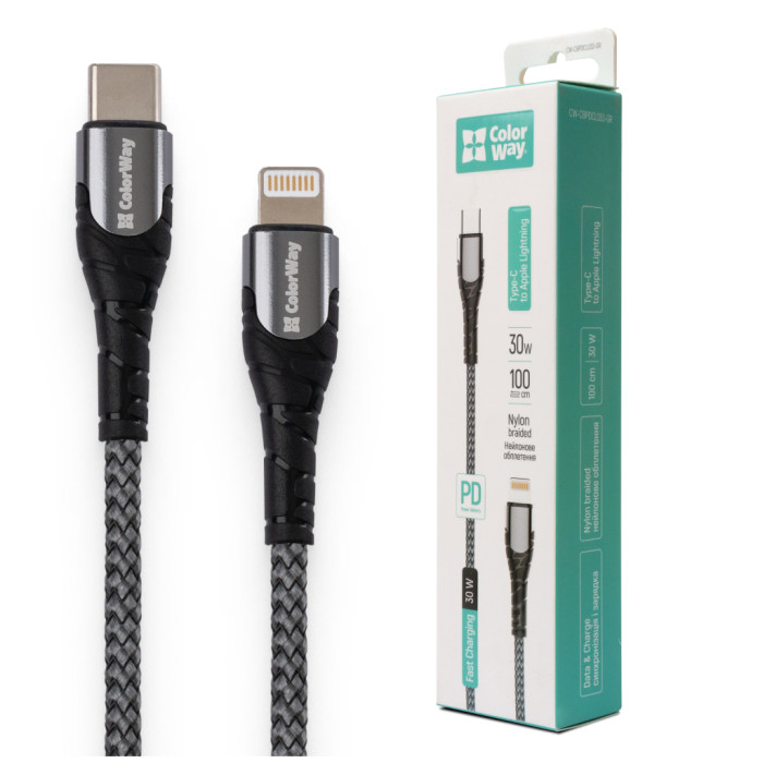 Дата кабель USB-C to Lightning 1.0m ColorWay (CW-CBPDCL033-GR)