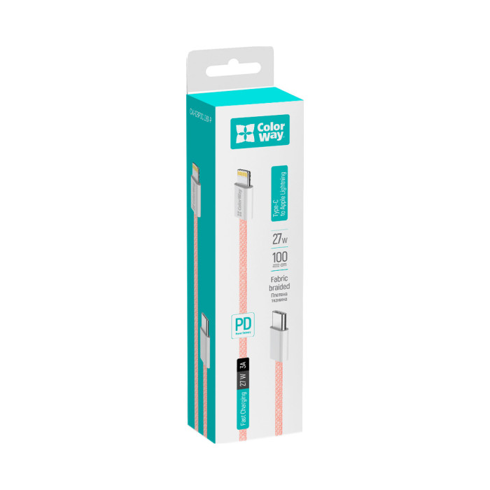 Дата кабель USB-C to Lightning 1.0m 27W pink ColorWay (CW-CBPDCL061-P)