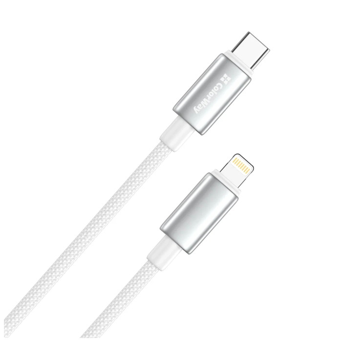 Дата кабель USB-C to Lightning 1.0m PD30W zinc alloy braided white ColorWay (CW-CBPDCL098-WT)