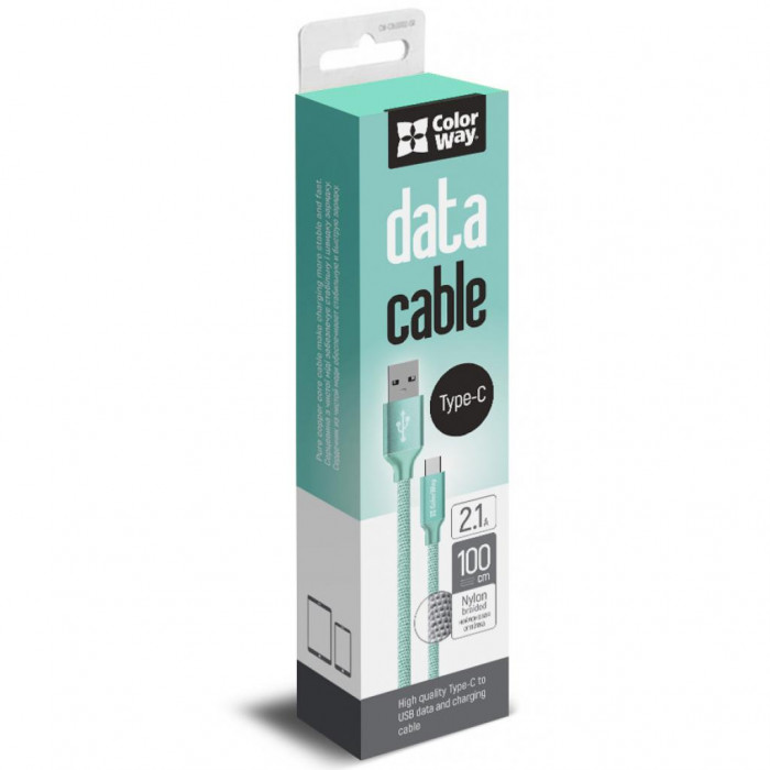 Дата кабель USB 2.0 AM to Type-C mint ColorWay (CW-CBUC003-MT)
