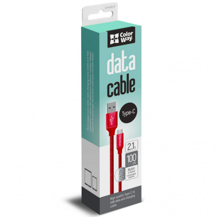 Дата кабель ColorWay Кабель Colorway USB - Type-C 2.1А 1м червоний (CW-CBUC003-RD)