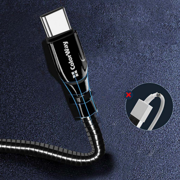Дата кабель USB 2.0 AM to Type-C 1.0m metal spring black ColorWay (CW-CBUC015-BK)