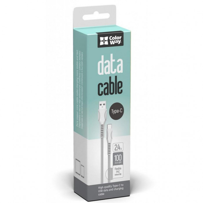 Дата кабель ColorWay USB 2.0 AM to Type-C 1.0m line-drawing white (CW-CBUC029-WH)