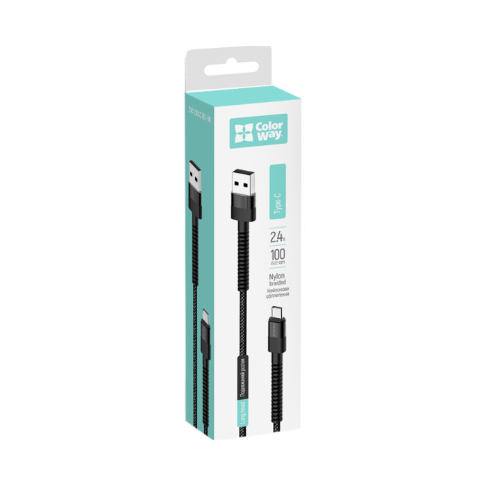 Дата кабель USB 2.0 AM to USB-C 1.0m 2.4А black ColorWay (CW-CBUC063-BK)