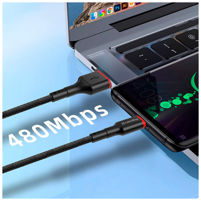 Дата кабель USB 2.0 AM to USB-C 1.0m 2.4А black ColorWay (CW-CBUC064-BK)