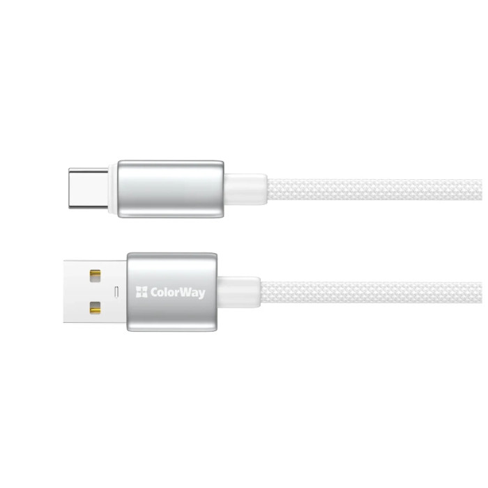 Дата кабель USB 2.0 AM to USB-C 1.0m 3A zinc alloy braided white ColorWay (CW-CBUC098-WT)