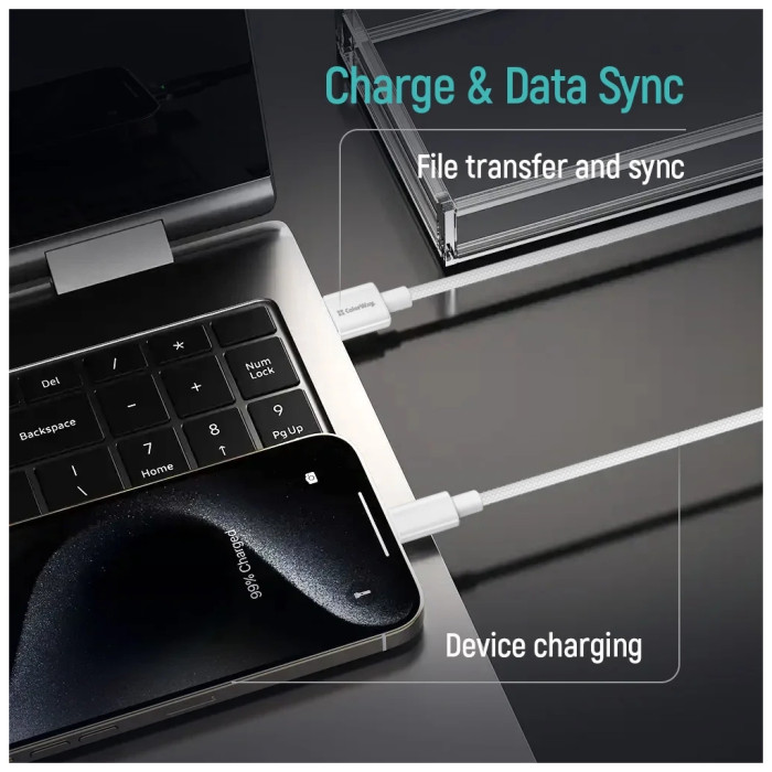 Дата кабель USB 2.0 AM to USB-C 2.0m 3A zinc alloy braided white ColorWay (CW-CBUC099-WT)