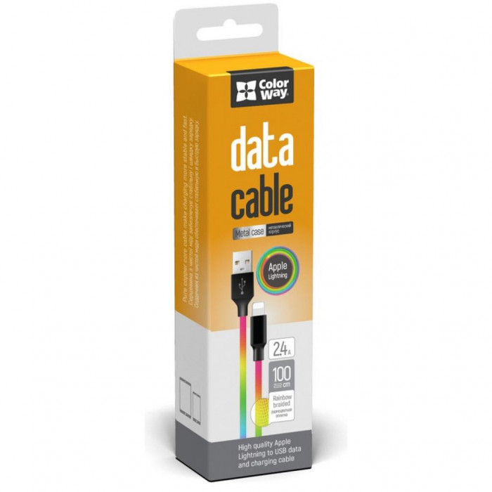 Дата кабель USB 2.0 AM to Lightning 1.0m multicolor ColorWay (CW-CBUL016-MC)