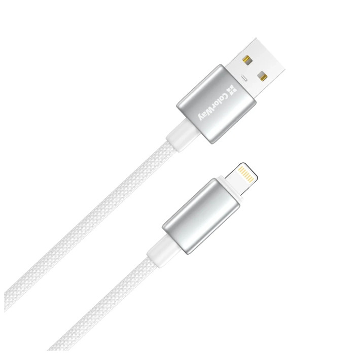 Дата кабель USB 2.0 AM to Lightning 1.0m 3A zinc alloy braided white ColorWay (CW-CBUL098-WT)