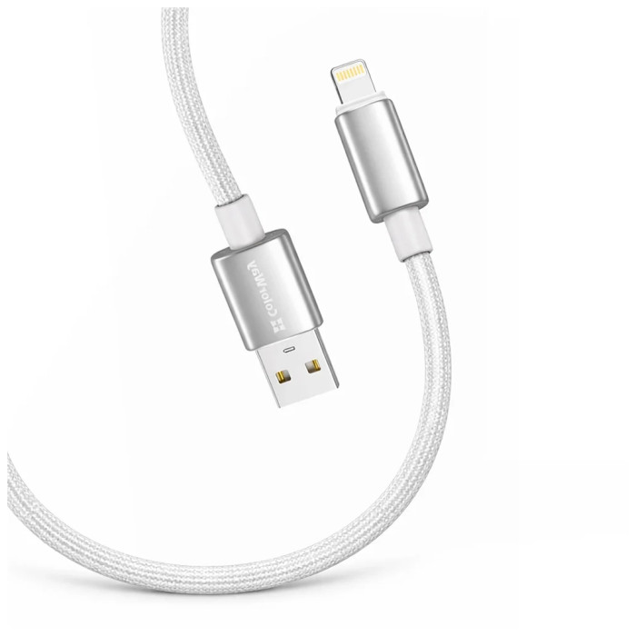 Дата кабель USB 2.0 AM to Lightning 2.0m 3A zinc alloy braided white ColorWay (CW-CBUL099-WT)
