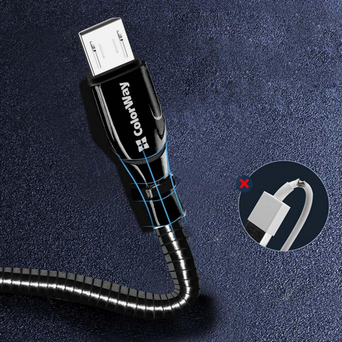Дата кабель USB 2.0 AM to Micro 5P 1.0m metal spring black ColorWay (CW-CBUM014-BK)