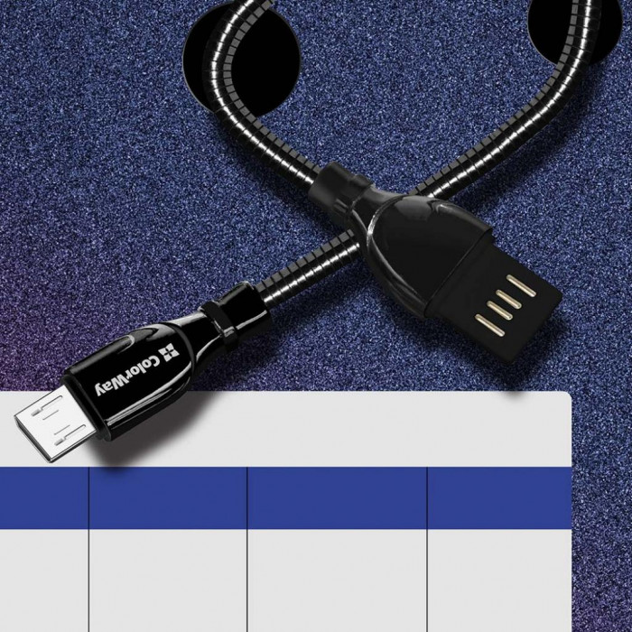 Дата кабель USB 2.0 AM to Micro 5P 1.0m metal spring black ColorWay (CW-CBUM014-BK)