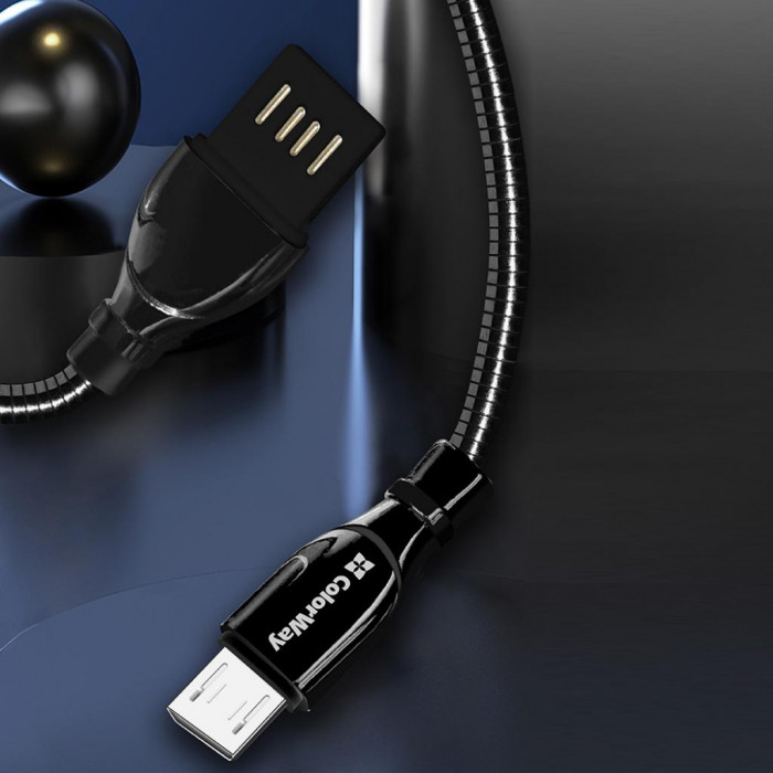 Дата кабель USB 2.0 AM to Micro 5P 1.0m metal spring black ColorWay (CW-CBUM014-BK)