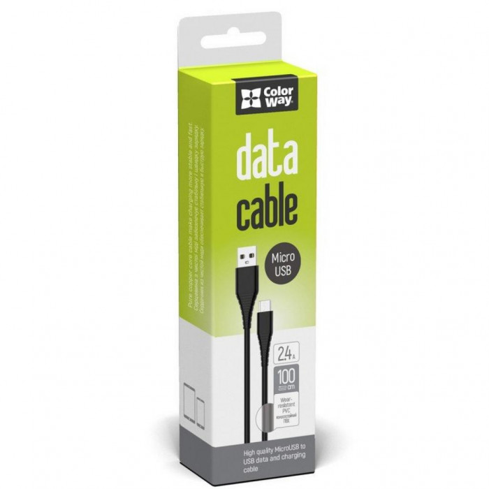 Дата кабель ColorWay USB 2.0 AM to Micro 5P 1.0m black (CW-CBUM025-BK)