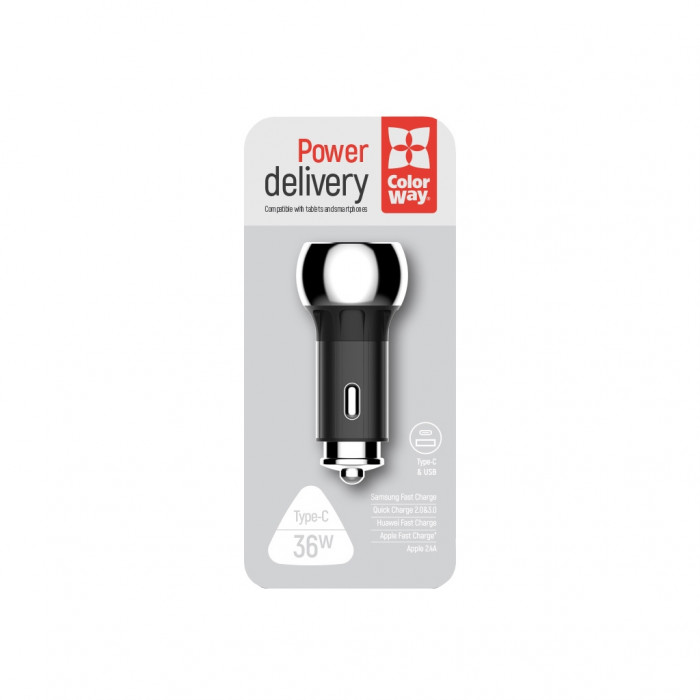 Зарядний пристрій ColorWay 2USB (Power Delivery Port + QC3.0 ) (36W) Black (CW-CHA012PD-BK)