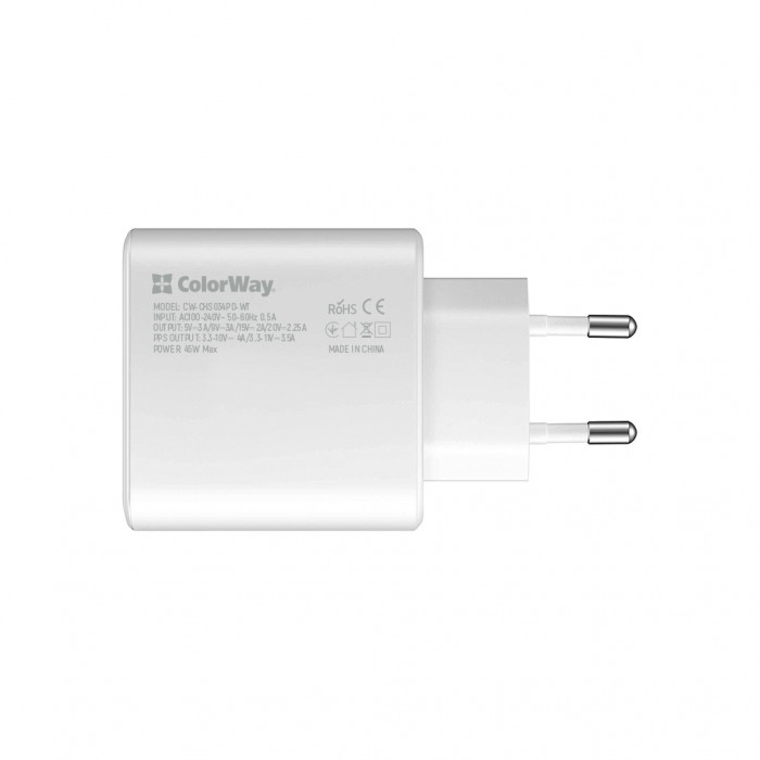 Зарядний пристрій ColorWay Power Delivery Port PPS USB Type-C (45W) white (CW-CHS034PD-WT)