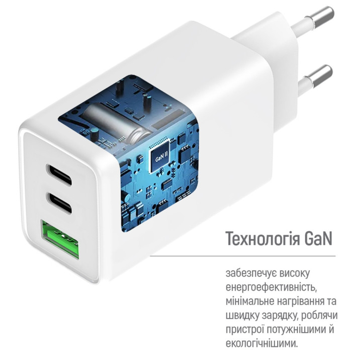 Зарядний пристрій ColorWay C101B GaN Mini 100W PD PPS 2xUSB-C + USB-A white (CW-CHS061PD-WT)