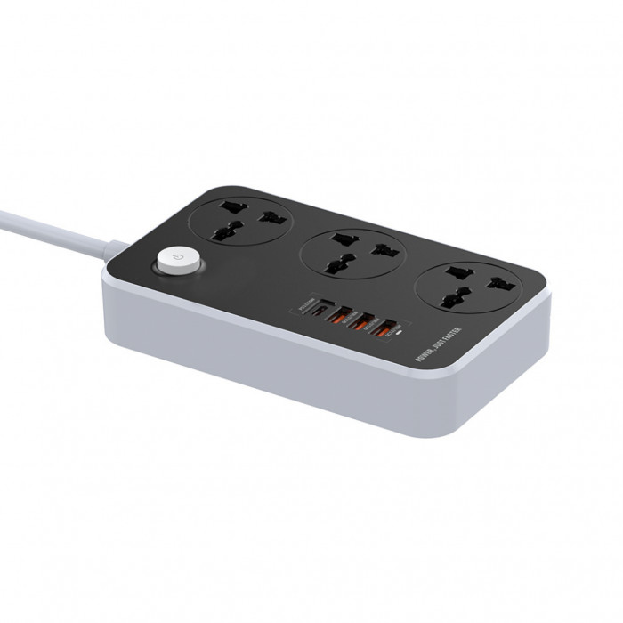 Мережевий фільтр живлення ColorWay CW-CHU34PDB, 3 розетки/4USB Black 2M (CW-CHU34PDB)