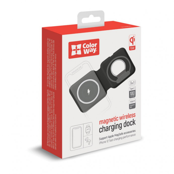 Зарядний пристрій ColorWay MagSafe Duo Charger 15W for iPhone (Black) (CW-CHW32Q-BK)