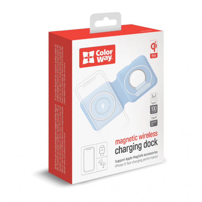 Зарядний пристрій ColorWay MagSafe Duo Charger 15W for iPhone (Blue) (CW-CHW32Q-BL)