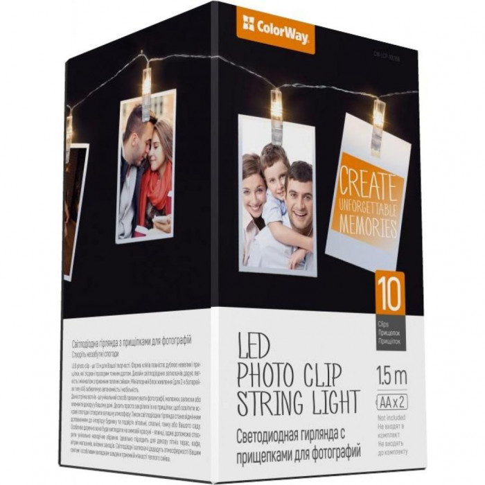 Гірлянда ColorWay 10 LED, 1.5м, з прищіпками (CW-LCP-10L15B)