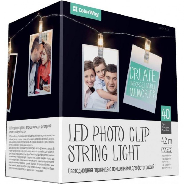 Гірлянда ColorWay 40 LED, 4.2м, з прищіпками (CW-LCP-40L42B)