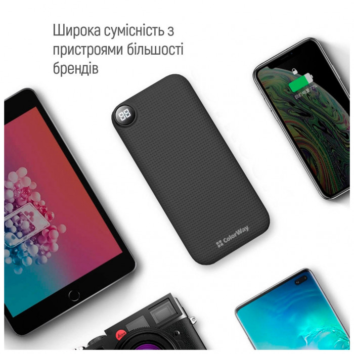 Батарея універсальна ColorWay 10 000 mAh Slim, LCD, Black (CW-PB100LPH2BK-D)
