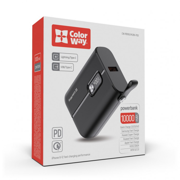 Батарея універсальна ColorWay 10 000 mAh Full power (USB QC3.0 + USB-C Power Delivery 22.5 (CW-PB100LPK2BK-PDD)
