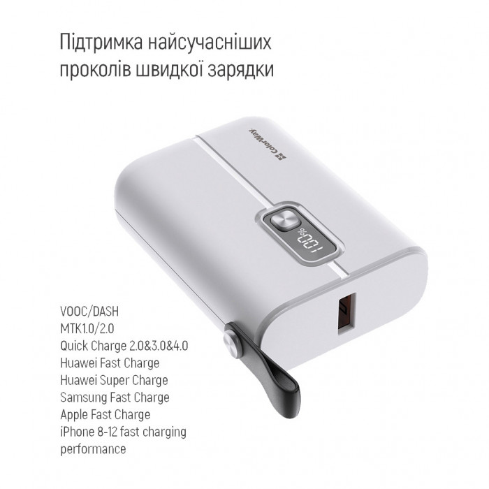 Батарея універсальна ColorWay 10 000 mAh Full power (USB QC3.0 + USB-C Power Delivery 22.5 (CW-PB100LPK2WT-PDD)