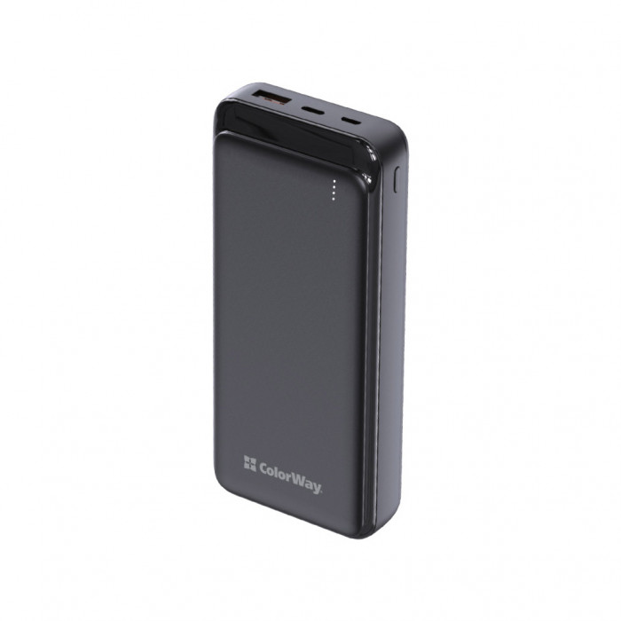 Батарея універсальна ColorWay 20 000 mAh Slim PD/20W, QC/3.0 USB-C/Micro-USB/USB-A Black (CW-PB200LPG3BK-PD)