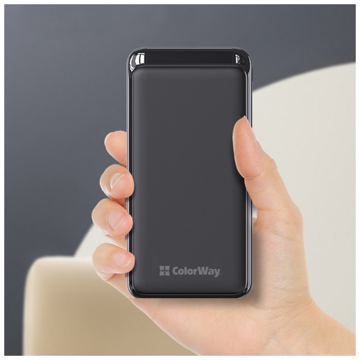 Батарея універсальна ColorWay 20 000 mAh Slim PD/20W, QC/3.0 USB-C/Micro-USB/USB-A Black (CW-PB200LPG3BK-PD)