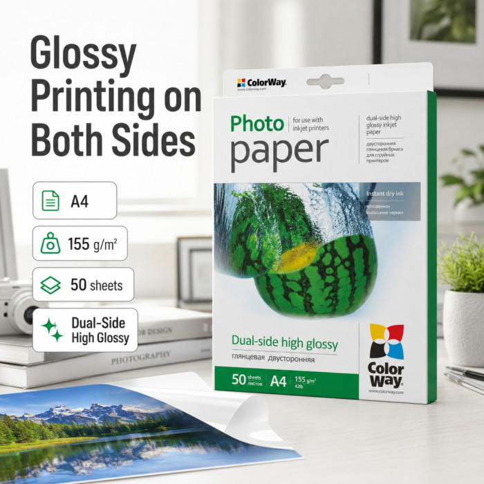 Фотопапір ColorWay A4 155г Glossy 50ст. (PGD155050A4)