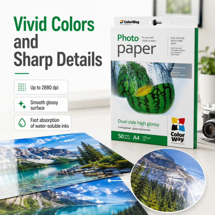 Фотопапір ColorWay A4 155г Glossy 50ст. (PGD155050A4)