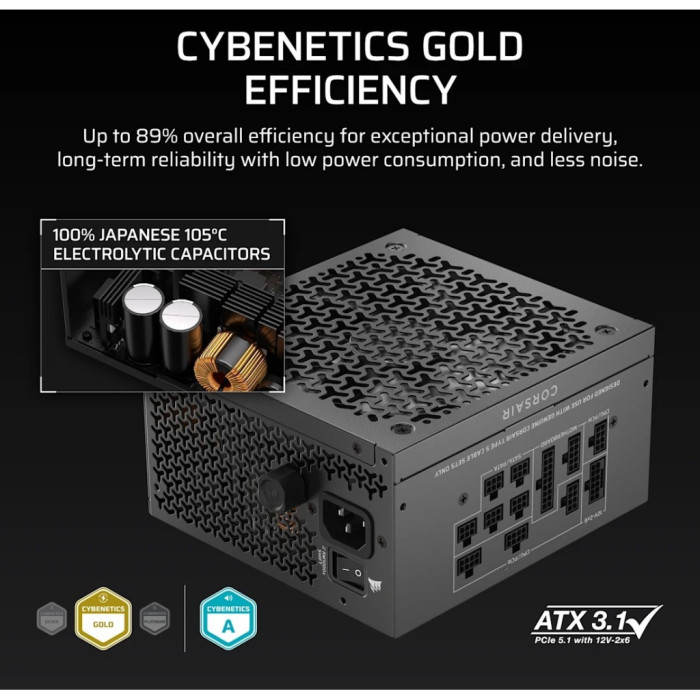 Блок живлення Corsair 1000W RM1000x Shift ATX 3.1 (CP-9020300-EU)