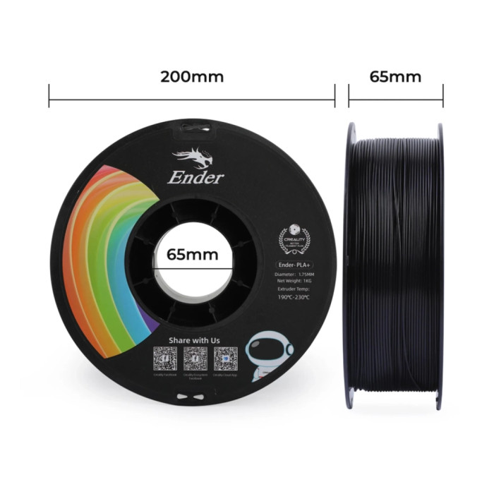 Пластик для 3D-принтера Creality PLA+ 1кг, 1.75мм, black (3301010306)
