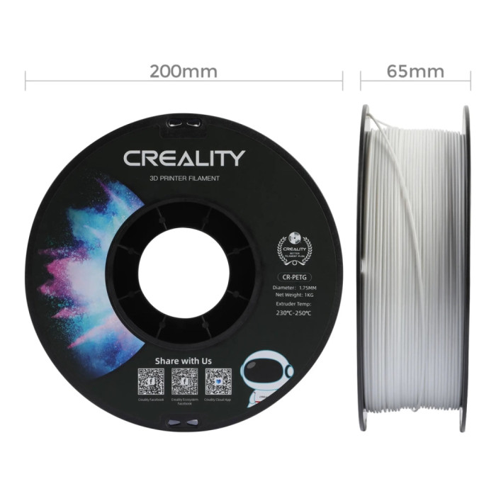 Пластик для 3D-принтера Creality PETG 1.75мм, white, 1кг (3301030034)