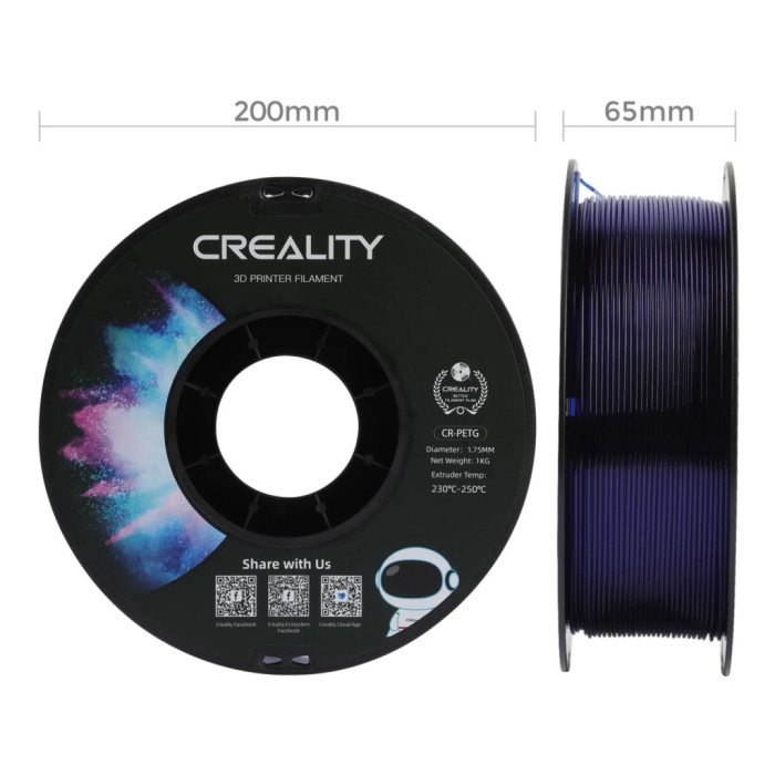 Пластик для 3D-принтера Creality PETG 1.75мм, transparent blue, 1кг (3301030036)
