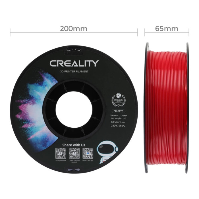 Пластик для 3D-принтера Creality PETG 1.75мм, red, 1кг (3301030038)