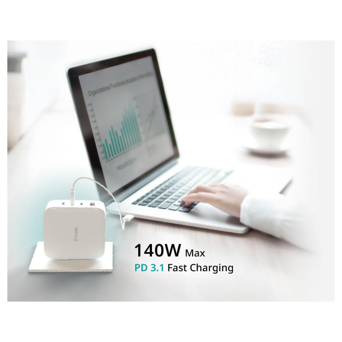 Зарядний пристрій D-Link 3xUSB-C + 1xUSB PD140W GaN white (DCF-141)