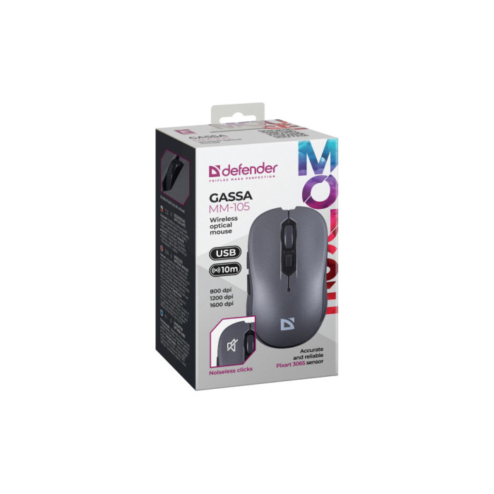 Мишка Defender Gassa MM-105 Wireless Silent Grey (52104)