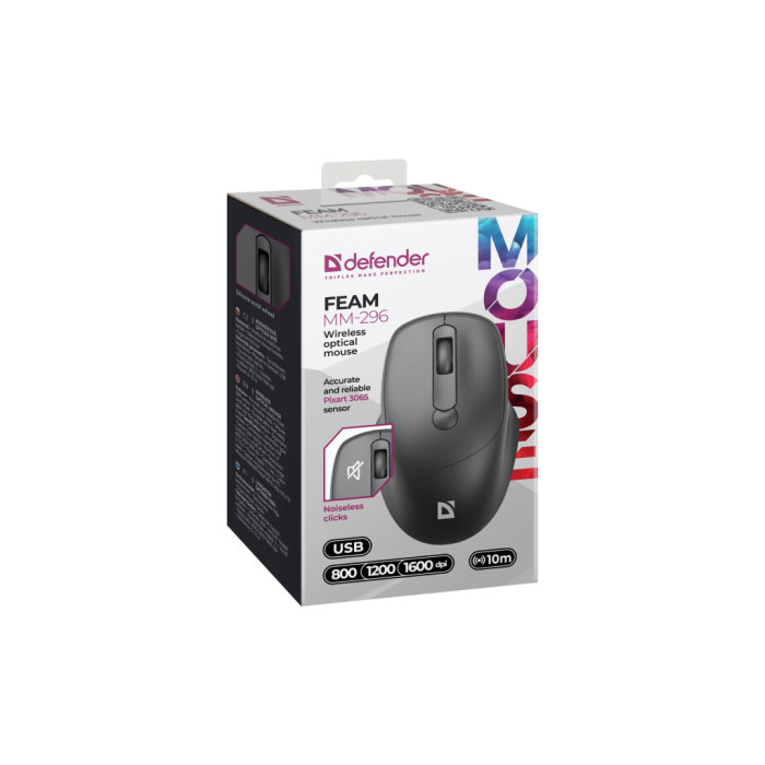 Мишка Defender Feam MM-296 Wireless Black (52296)