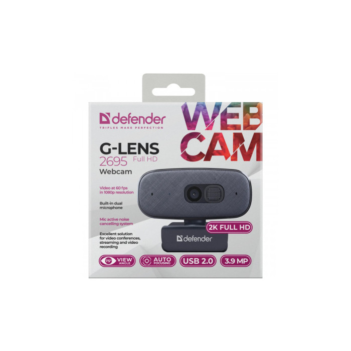 Веб-камера Defender G-lens 2695 FullHD 2K 1520p Black (63195)