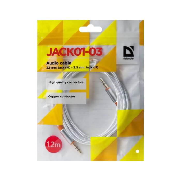 Кабель мультимедійний 3.5mm M to 3.5mm M 1.2m white Defender (87513)